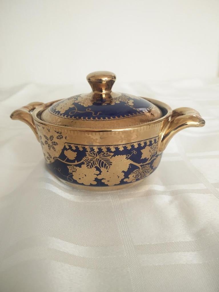 Yaran porselein schaaltje pannetje goud kobalt blauw, Ophalen of Verzenden