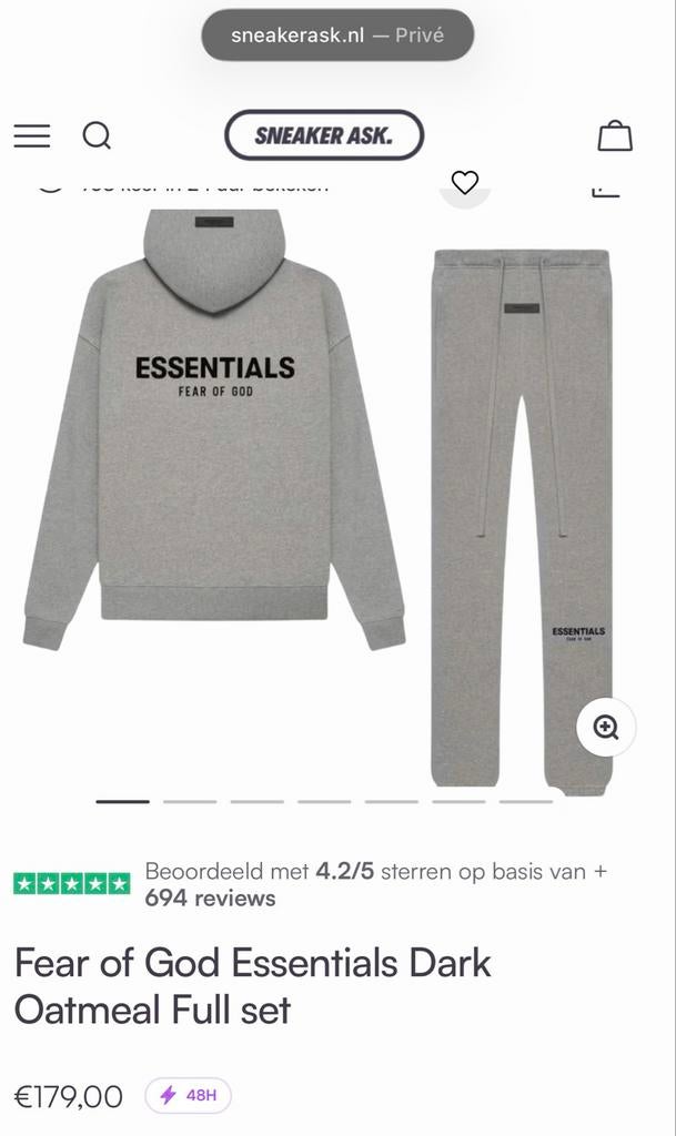 Essentials Fear of God Hoodie & Jogger Set - Dark Oatmeal XS, Ophalen of Verzenden, Nieuw, Maat 46 (S) of kleiner