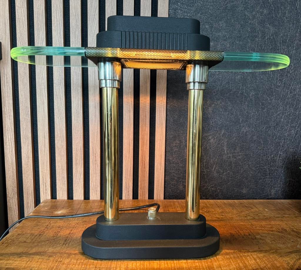 Vintage bureau-/tafellamp, Gebruikt, Art deco, Ophalen of Verzenden, Metaal