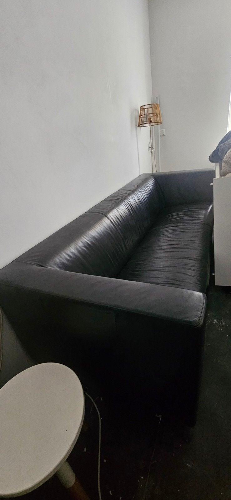 Zeer mooie bank met hocker  zwart leer, Montel, Ophalen, Minder dan 75 cm, Tweepersoons, Leer
