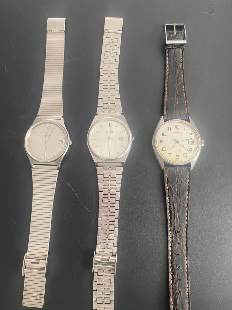 Drie vintage horloges te koop., Overige merken, Gebruikt, Staal, Polshorloge