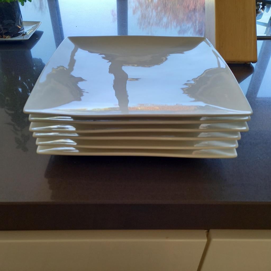 6 Yong dinerborden 30x30 cm, Ophalen, Zo goed als nieuw, Porselein, Bord(en)
