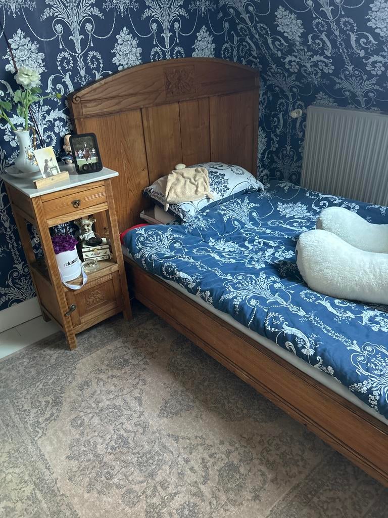 Vintage Houten Bed, Ophalen, Gebruikt, Bruin, Tweepersoons