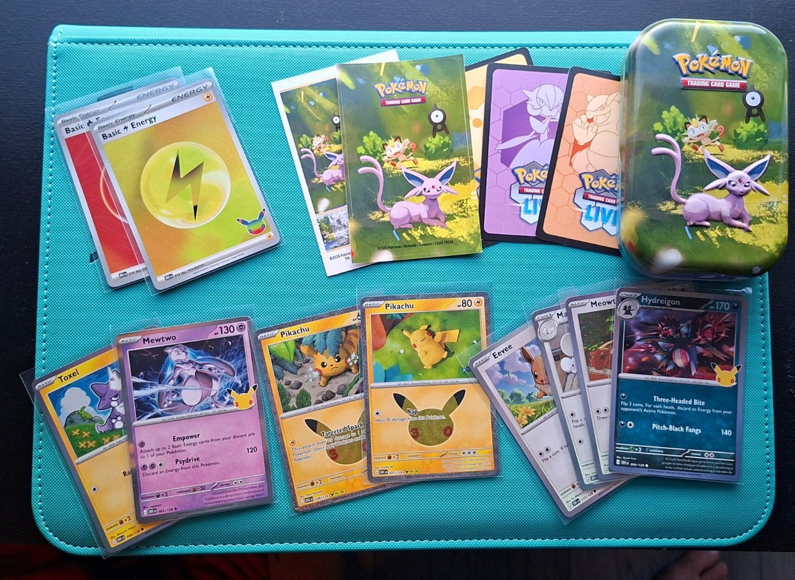 Pokémon 30th Celebration Espeon & Meowth Tin + Kaarten, Ophalen of Verzenden, Speelkaart(en)