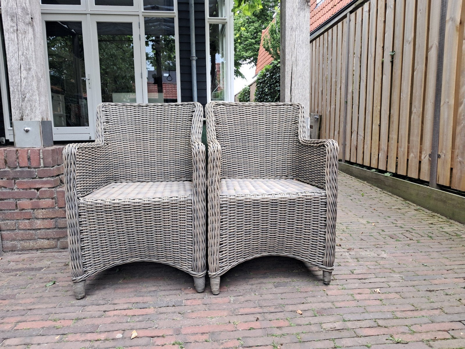 4 Tuinstoelen met kussens, Ophalen, Gebruikt, Wicker