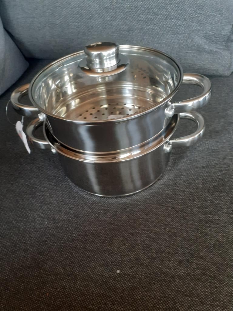King Hoff RVS Stoompan met Glazen Deksel, Kookpan of Snelkookpan, Nieuw, Ophalen of Verzenden, Rvs