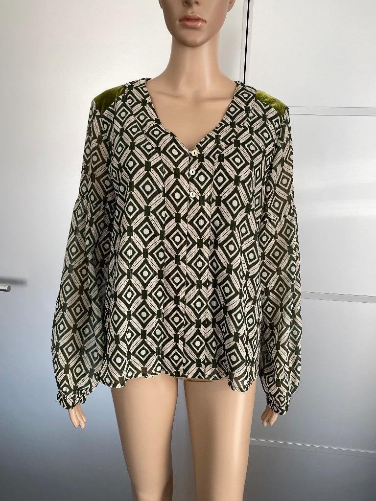 K01 Aaiko maat M=38/40 blouse/top donker-groen/beige, Kleding | Dames, Maat 38/40 (M), Aaiko, Ophalen of Verzenden, Zo goed als nieuw