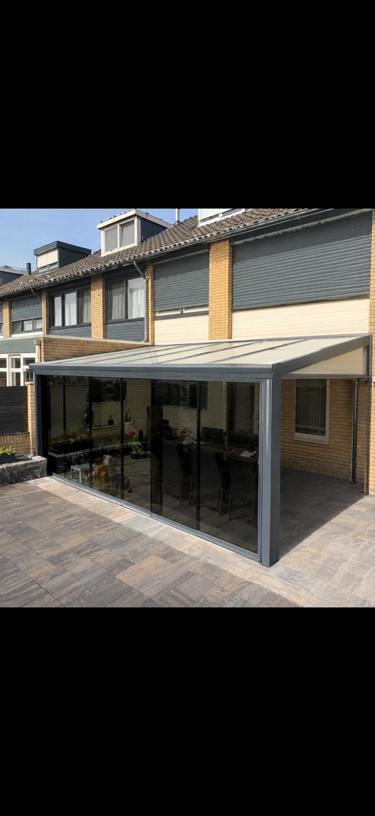 Ruime overkapping met zonwerende glazen deuren, Tuin en Terras, Ophalen, Gebruikt, Veranda