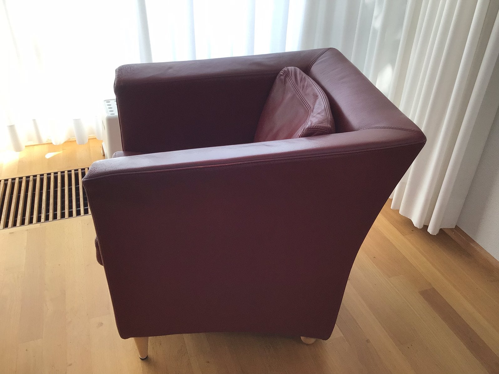 Stoel, rood, Molinari, h 65, diep 76, br, 71, Huis en Inrichting, Fauteuils, Ophalen, Gebruikt, 75 tot 100 cm, Leer