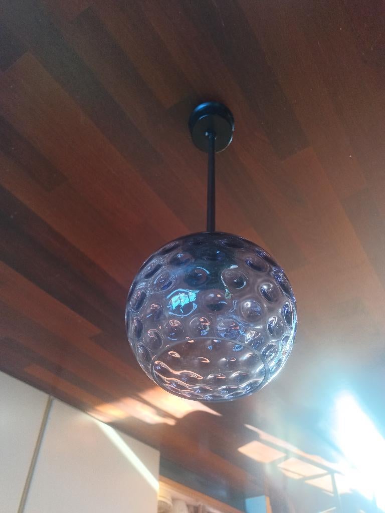 Vintage glazen bollamp, Huis en Inrichting, Lampen | Plafondlampen, Ophalen, Gebruikt, Glas, Mid century modern