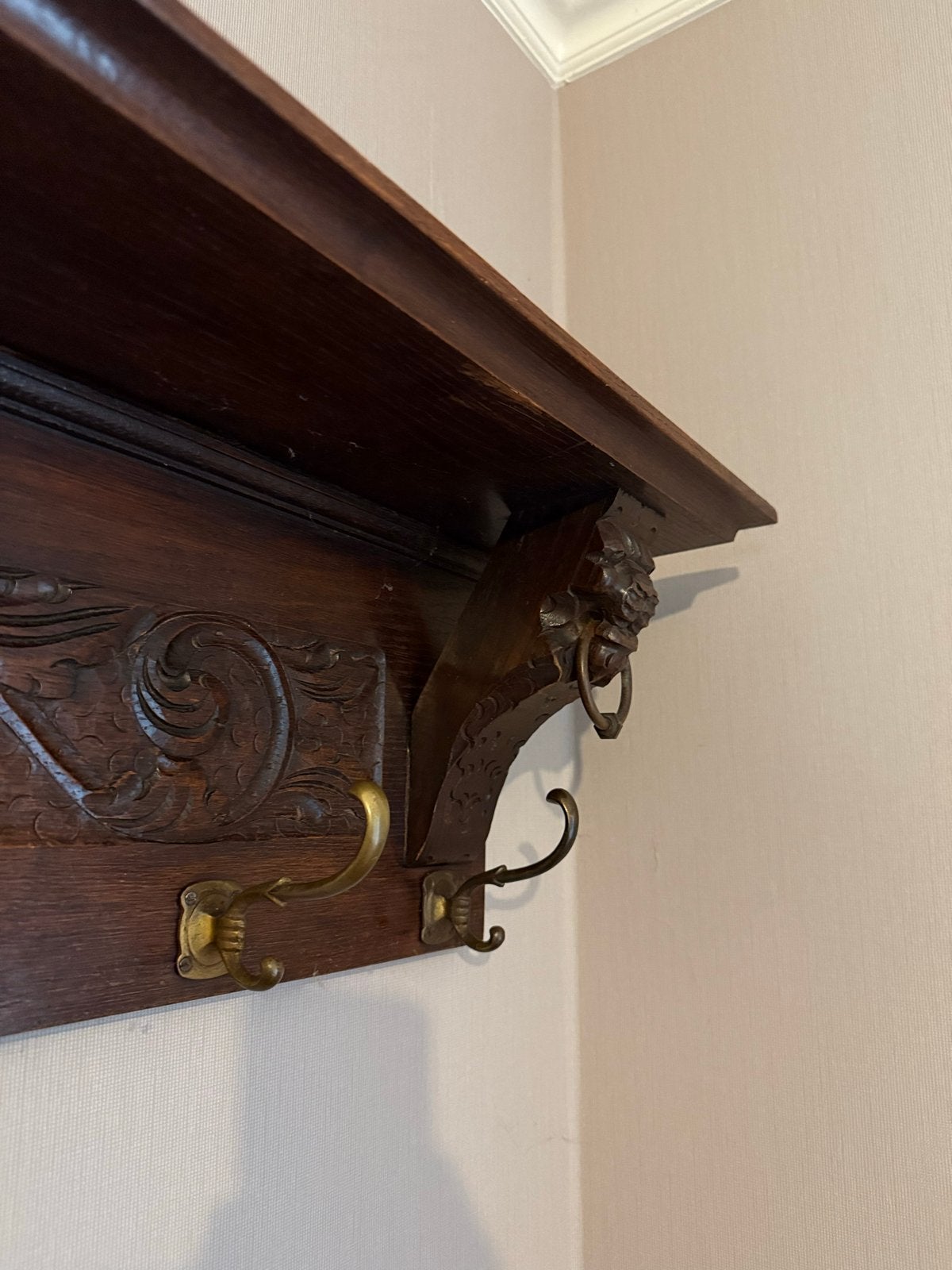 Antieke houten kapstok met hout snijwerk, Gebruikt, Minder dan 100 cm, Hout, Ophalen