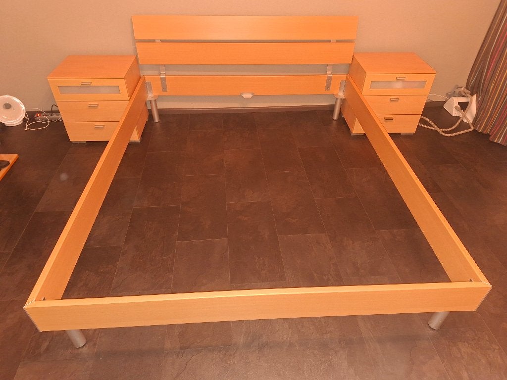 2 Persoons bed ombouw beuken kleur zgan, Ophalen, Tweepersoons, 140 cm, Zo goed als nieuw