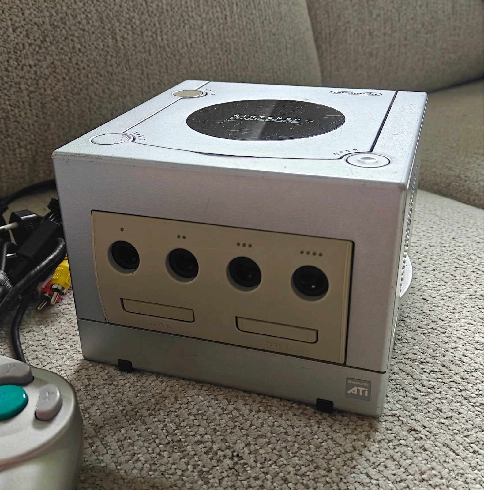 GameCube DOL-001 complete set Schoongemaakt en Getest, Ophalen of Verzenden, Gebruikt, Zilver, Met 1 controller