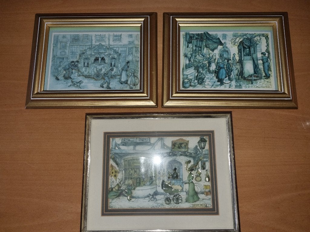 3 Anton Pieck 3D-Prints in Lijst, ingelijste 3D-illustraties, Minder dan 50 cm, Gebruikt, Ophalen of Verzenden, Print
