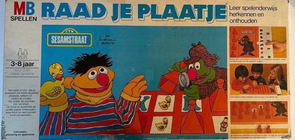 Raad je Plaatje Sesamstraat geweldig vintage spel van MB, Een of twee spelers, Ophalen of Verzenden, Zo goed als nieuw