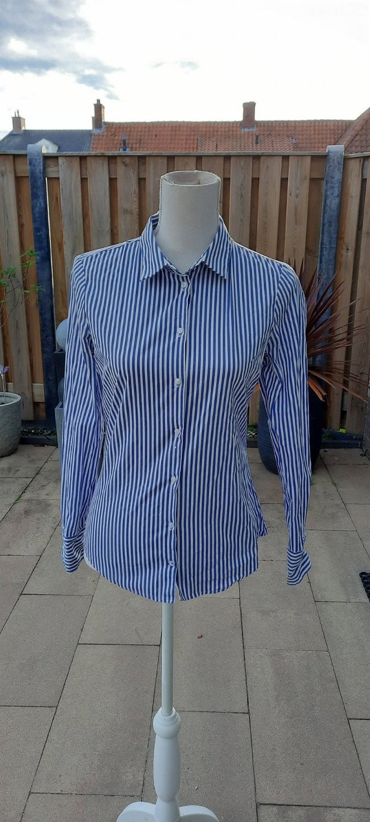 Blouse blauw/wit gestreept merk zara van katoen maat m., Maat 38/40 (M), Blauw, Zara, Nieuw
