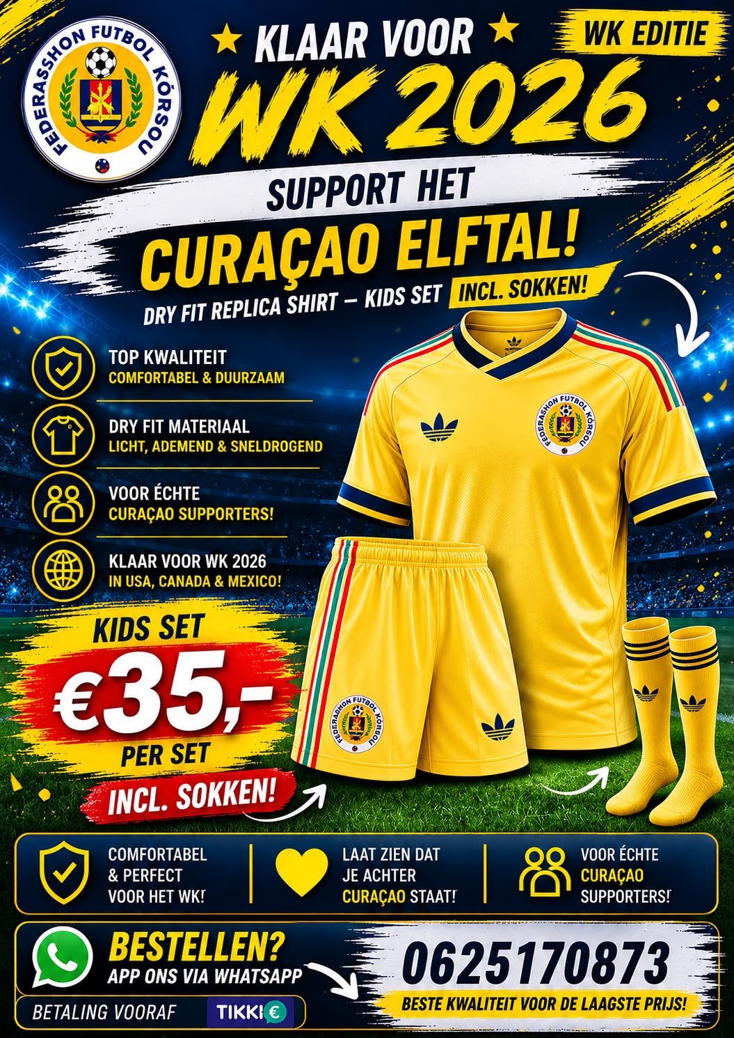 WK KINDERSETJE CURACAO, Maat XS of kleiner, Verzenden, Nieuw, Shirt
