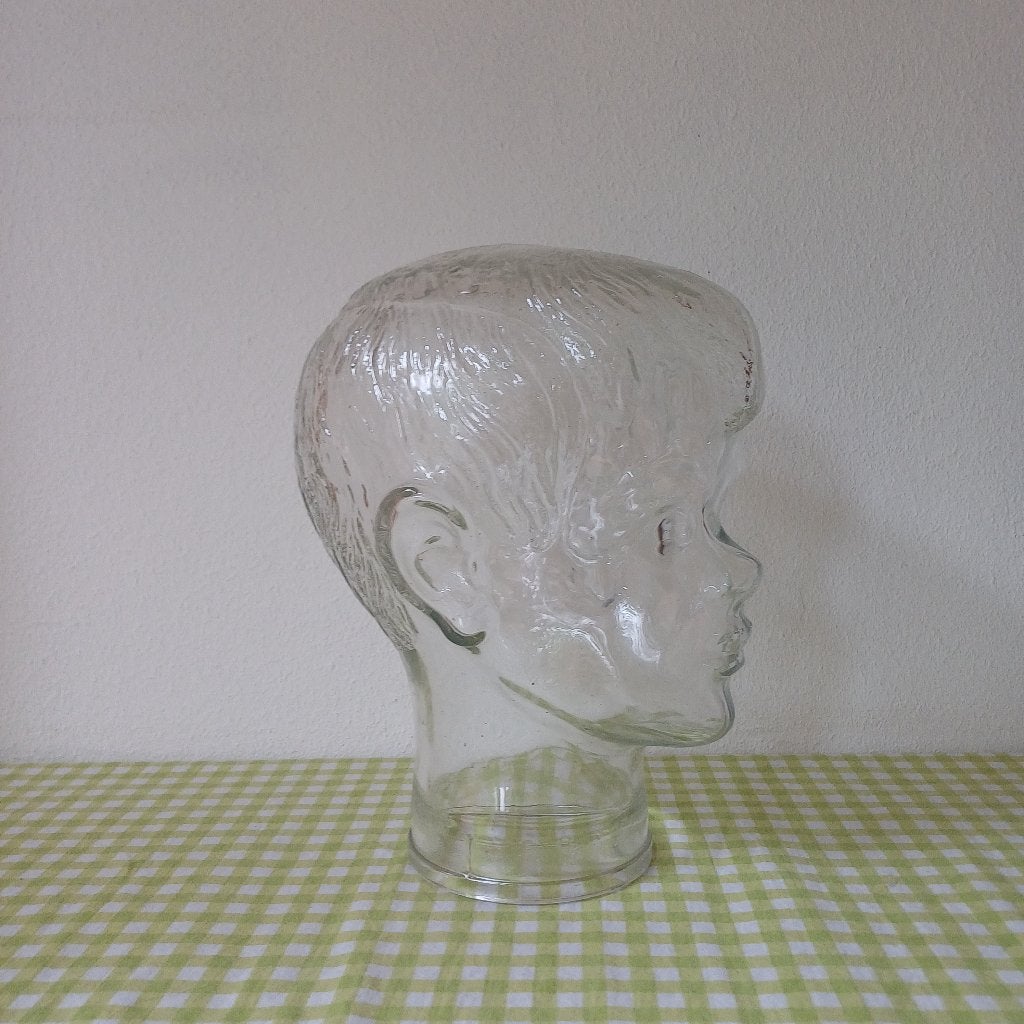 Glazen hoofd mannequin / Vintage display hoofd jongen, Vintage, Gebruikt, Onbekend, Ophalen of Verzenden