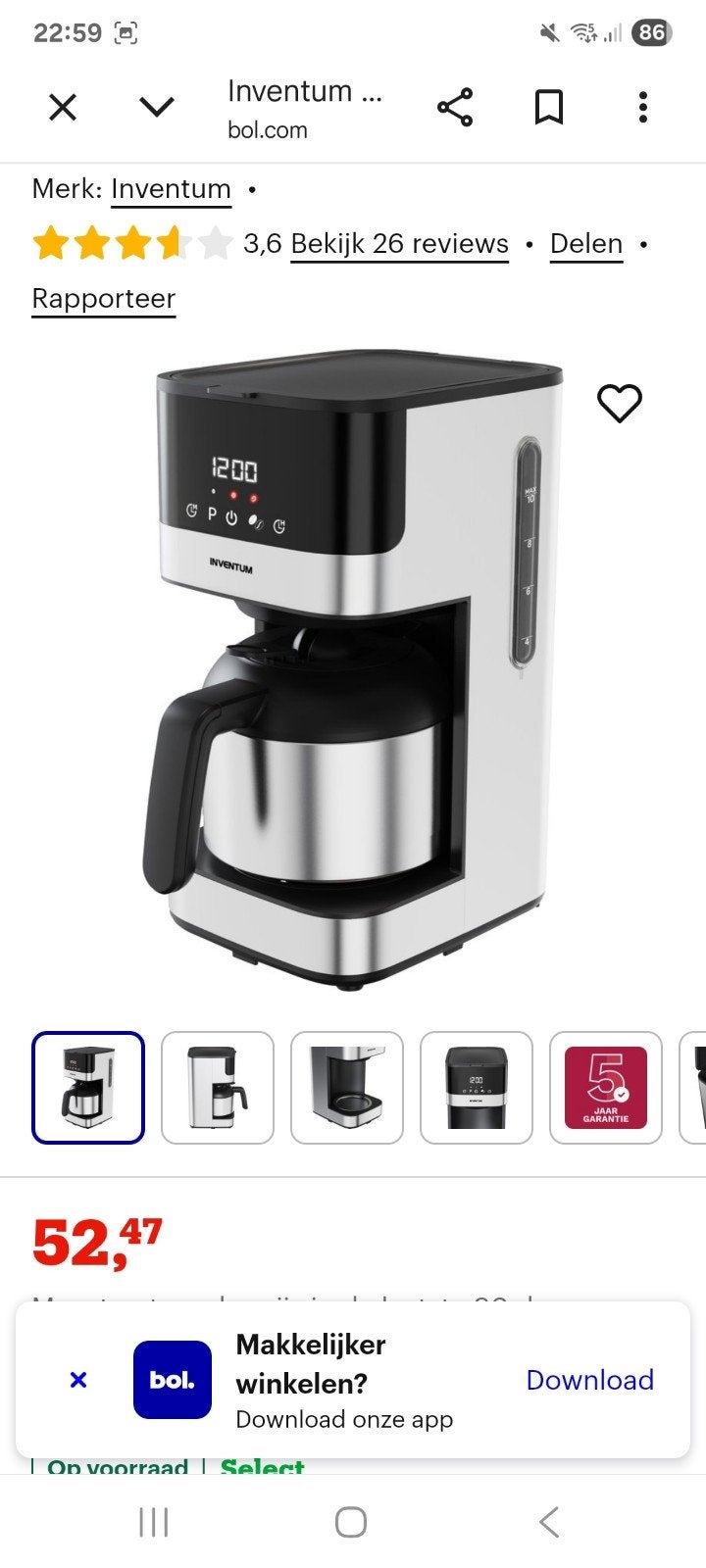 Inventum Koffiezetapparaat - Zwart/Zilver, Witgoed en Apparatuur, Koffiezetapparaten, Gebruikt, Koffiemachine, Gemalen koffie