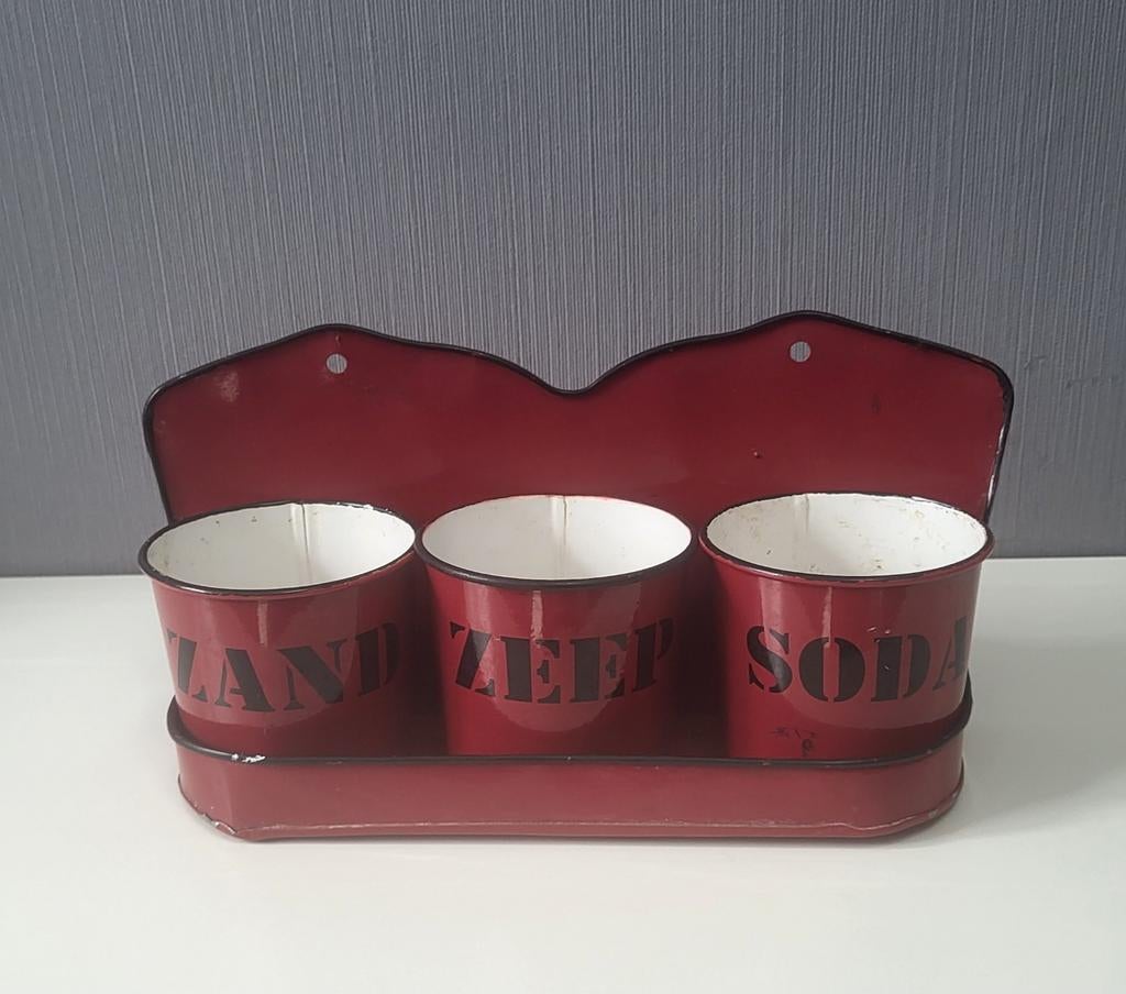 Rood blikken Zand Zeep Soda set, Ophalen of Verzenden