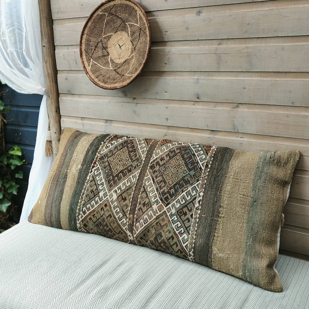 Oversized Kelimkussen Vintage Natuurlijke tinten Eyecatcher, Yazgibi, Handgemaakt, Nieuw, Sierkussen