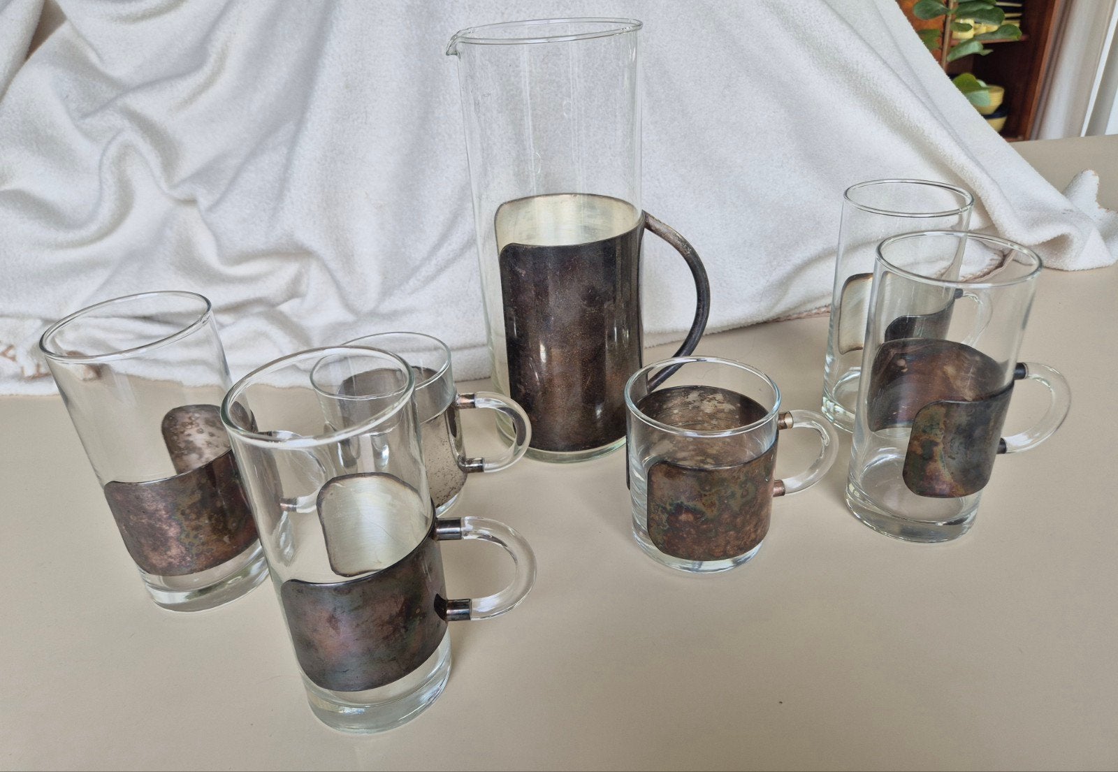 Vintage verzilverde cocktail/theezet jr 70, zilverstad, Ophalen, Glas, Overige stijlen, Glas of Glazen