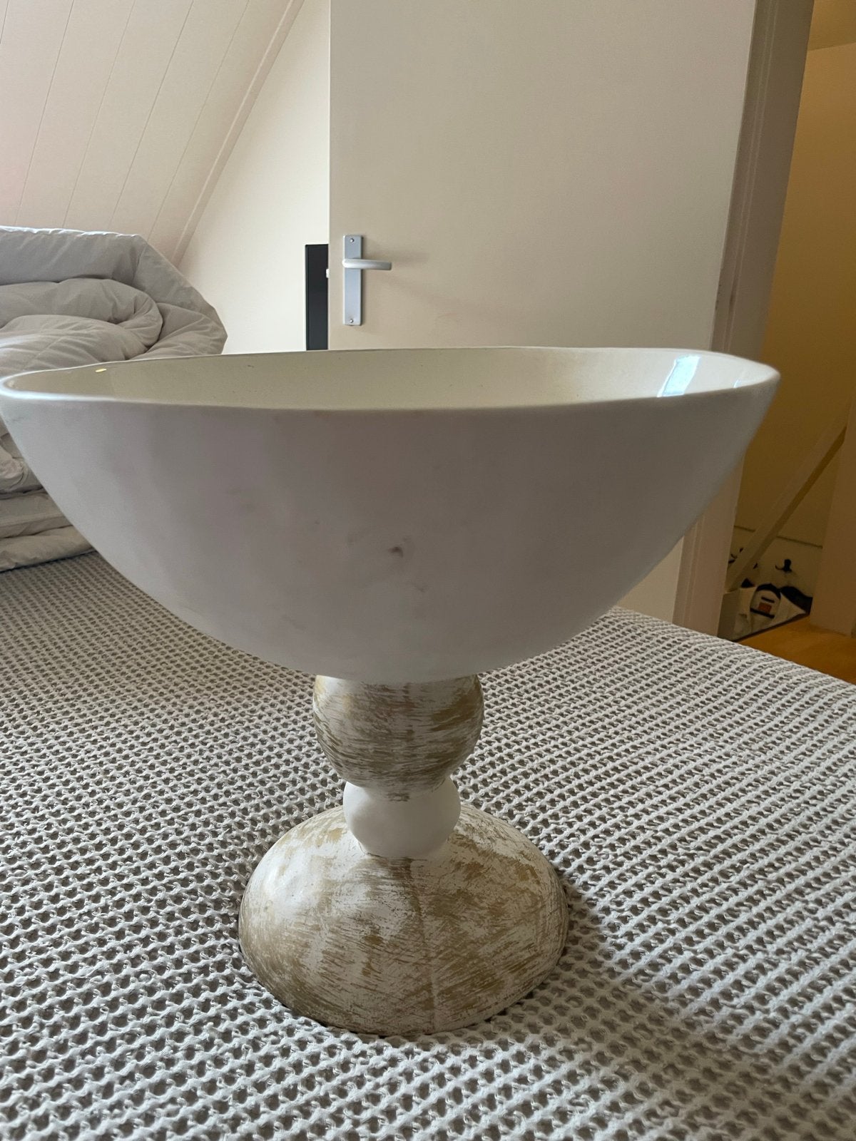 Decoratieve schaal op voet - Wit/Goud, Ophalen, Porselein of Keramiek, Schaal, Rond