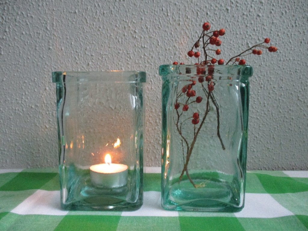Vintage Vaasjes Retro Groen Glas Retro, Ophalen of Verzenden, Huis en Inrichting