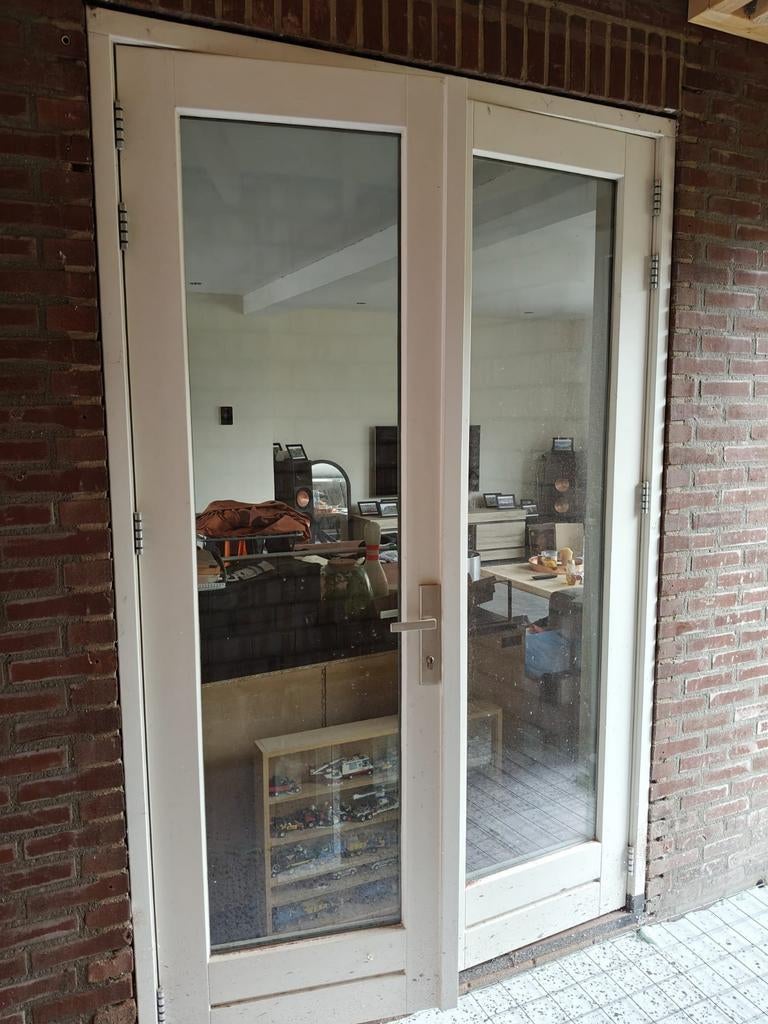 2 openslaande deuren met kozijn (hardhout)+kunststof dorpel, Ophalen, Hout, 75 tot 150 cm, Deurkozijn