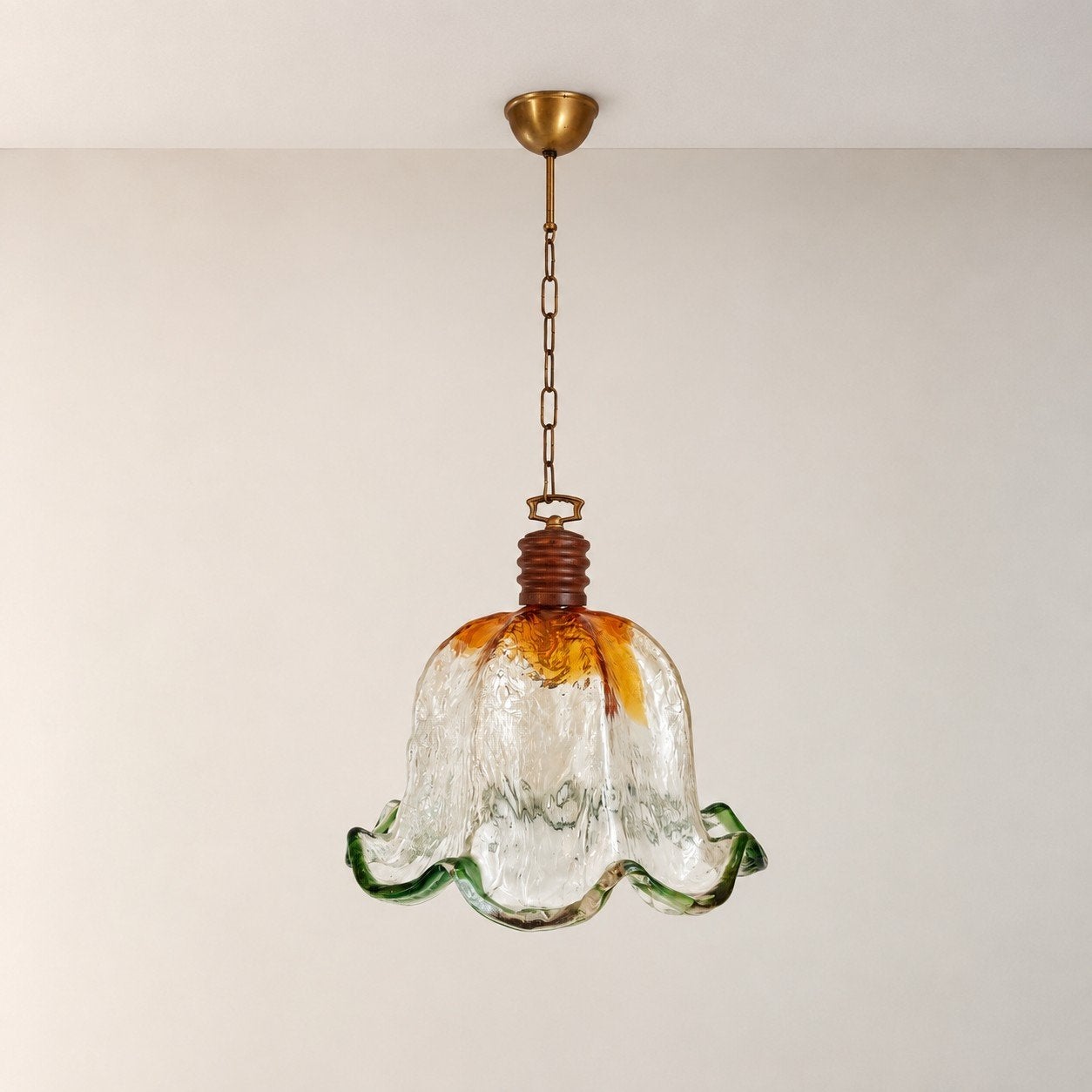 Vintage Murano lamp oranje/groen, Gebruikt, Vintage, E27 (groot), Glas