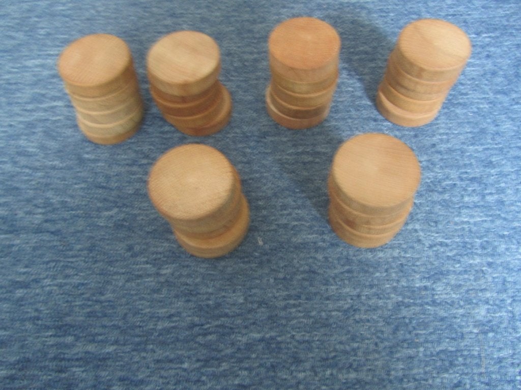 30 Sjoelschijven, hout, doorsnee 5 cm en 1,2 cm dik, Een of twee spelers, Ophalen of Verzenden, Gebruikt