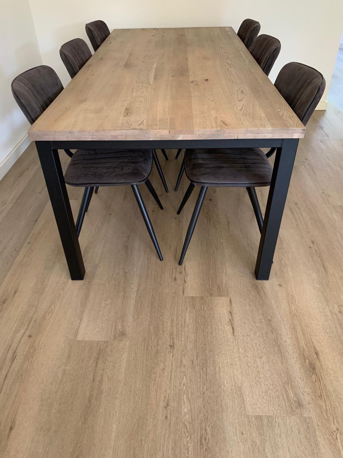 Eiken eettafel met 6 stoelen, Ophalen, 100 tot 150 cm, Eikenhout, 200 cm of meer