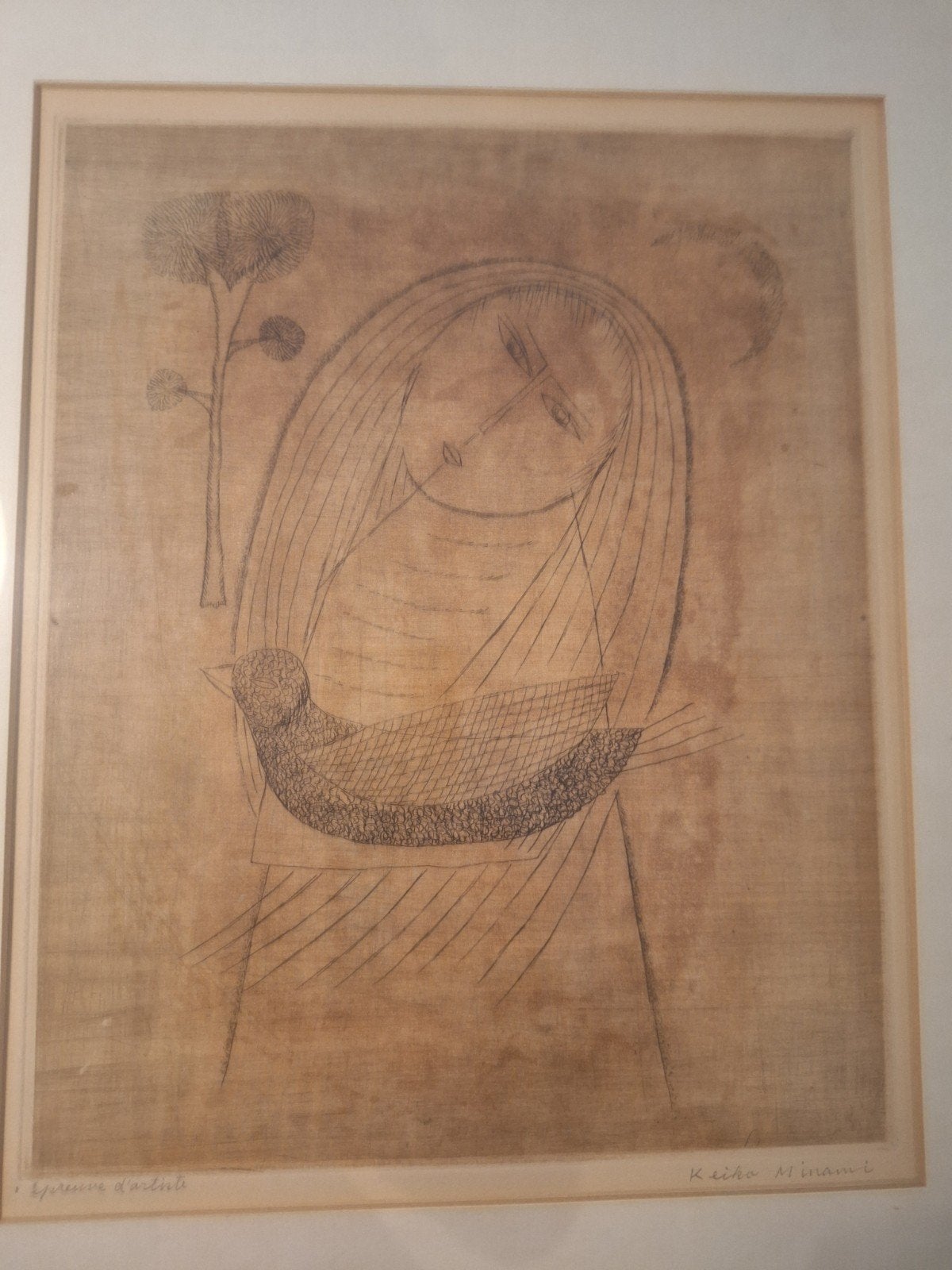 Keiko Minami, ets in 2 koperplaten, 1959, gesigneerd, Antiek en Kunst, Ophalen