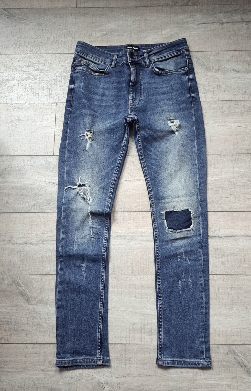 Spijkerbroek gescheurd blauw heren rits Your Turn W30 L 32, Blauw, Ophalen of Verzenden, Zo goed als nieuw, Overige jeansmaten