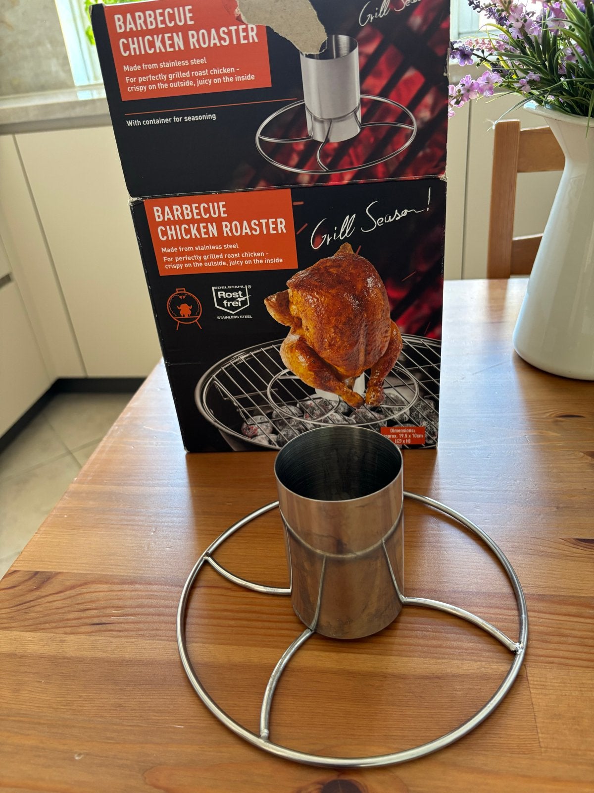Barbecue / oven Kipbraadhouder - RVS voor perfecte kip, Ophalen of Verzenden, Nieuw