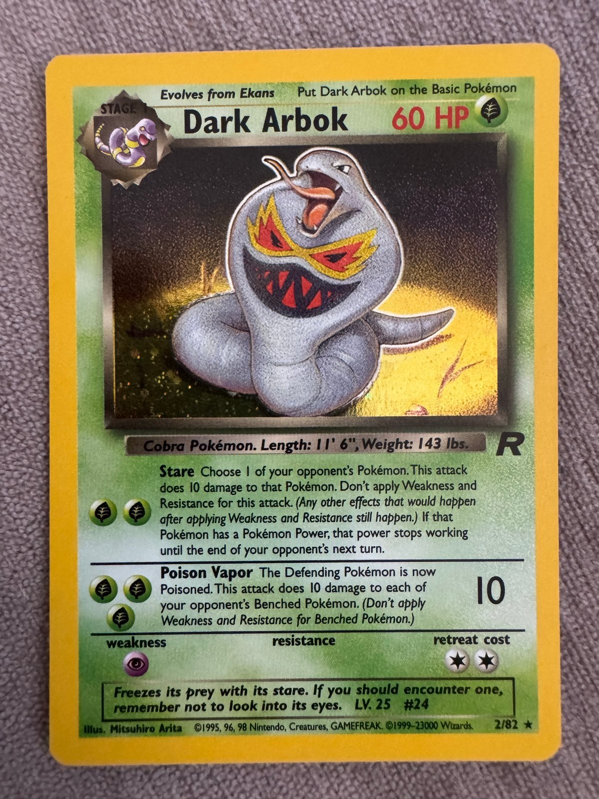 Pokémon Dark Arbok 2/82 Team Rocket Holo Rare Kaart, Ophalen of Verzenden, Losse kaart, Foil