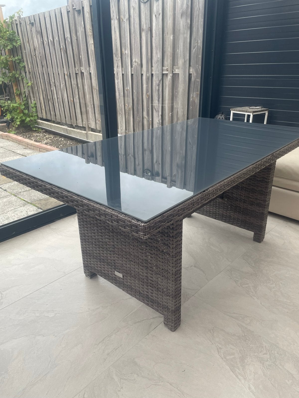 Tuin Impressions tuintafel met glazen blad, Ophalen, Gebruikt, Rechthoekig, Wicker