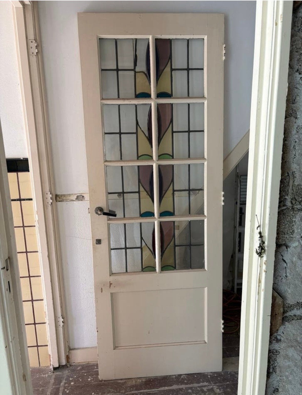 Binnendeur met glas-in-lood 211,5 x 77,5 cm, Doe-het-zelf en Verbouw, Deuren en Horren, Ophalen, Gebruikt, 80 tot 100 cm, Binnendeur