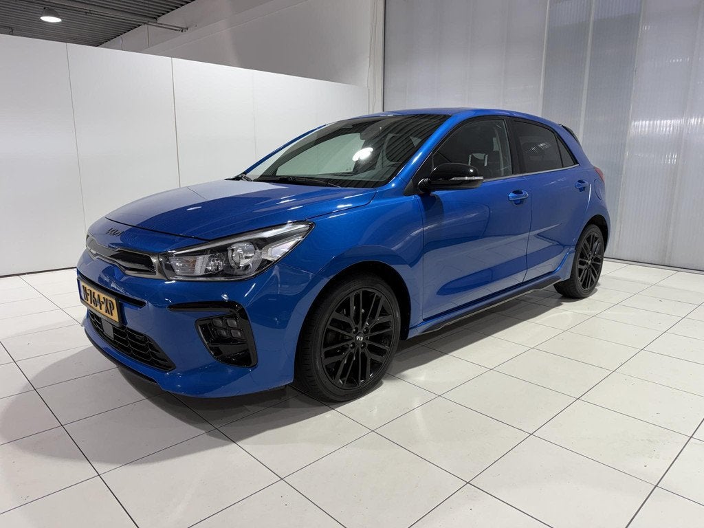 Kia Rio 1.0 T-GDi MHEV GT-Line schuif kanteldak, Apple Carpl, Auto's, Kia, Voorwielaandrijving, Gebruikt, Euro 6, Blauw