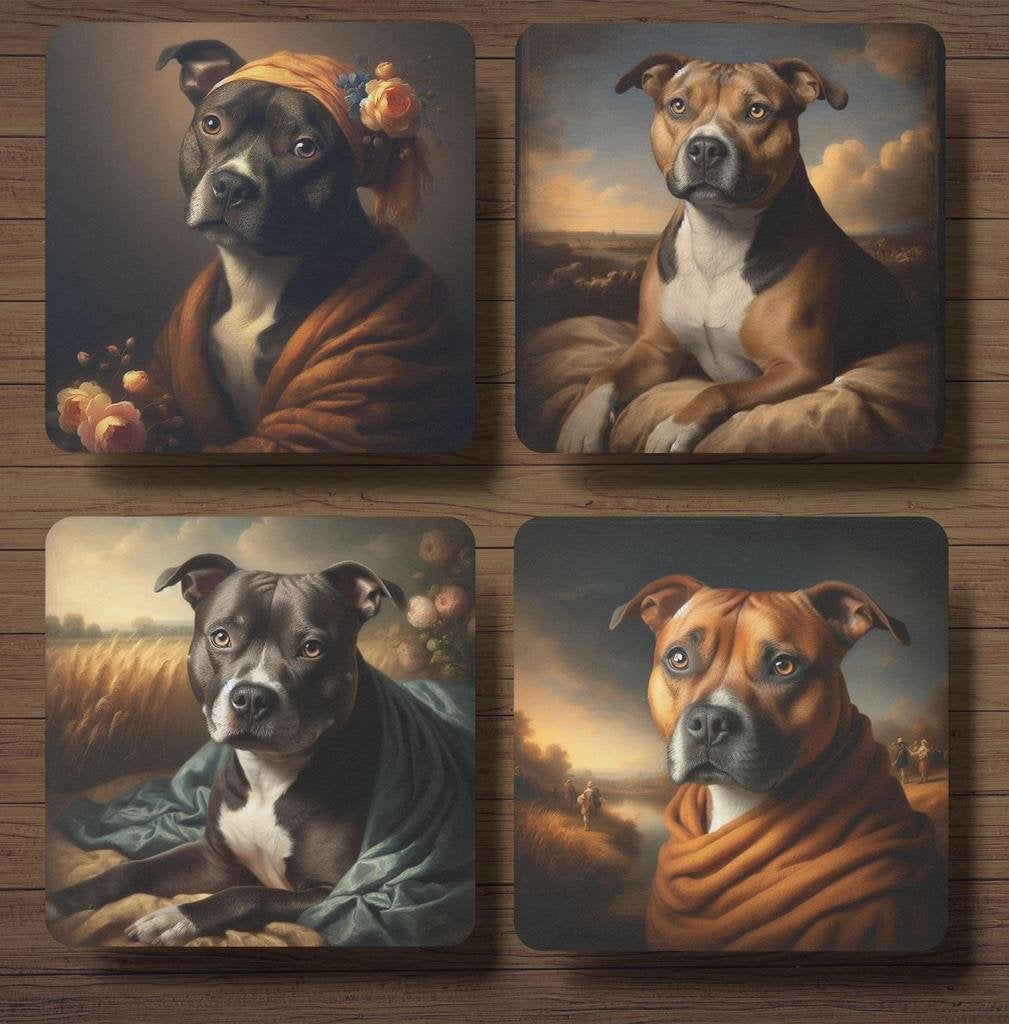 Staffordshire Bull Terriër Rembrandt onderzetters met houder, Ophalen of Verzenden, Nieuw