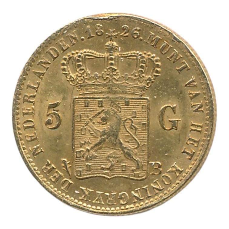 Nederland 5 Gulden 1826 Brussel Koning Willem 1, 5 gulden, Koning Willem I, Losse munt, Goud