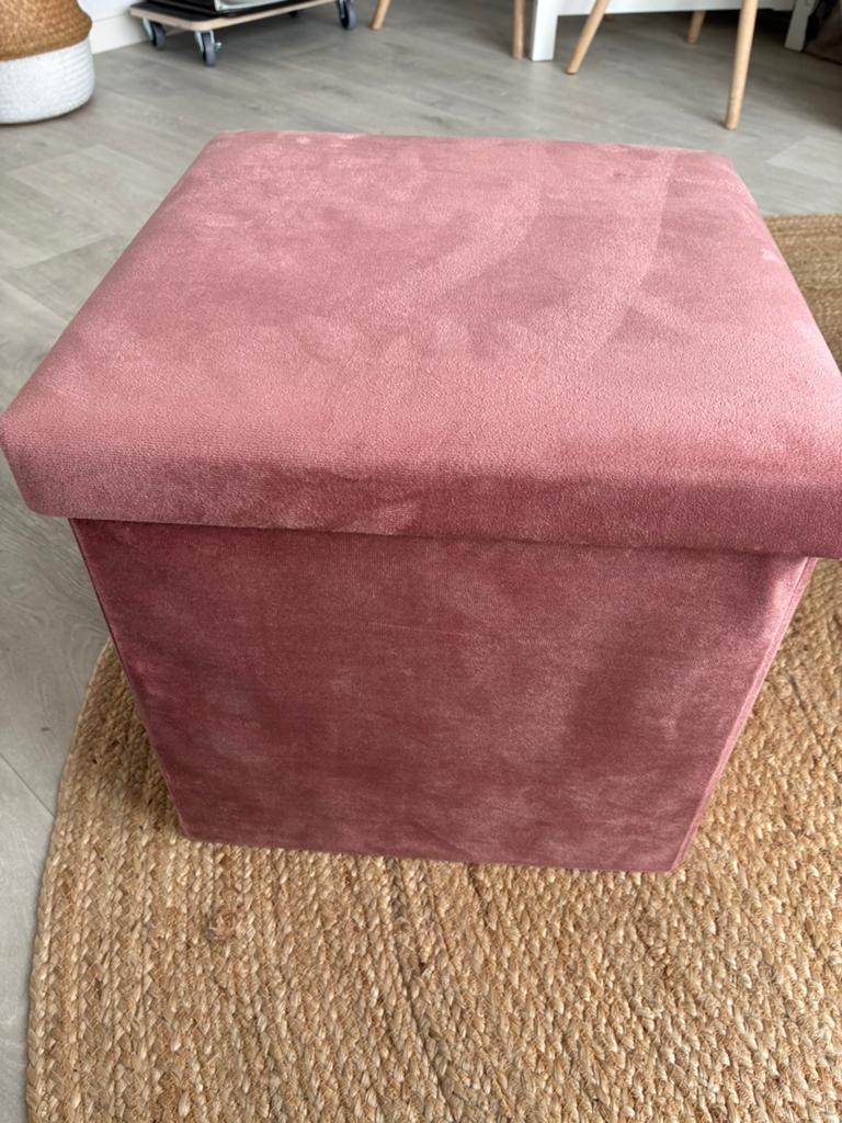 Roze opvouwbare poef met opbergruimte, Minder dan 50 cm, Vierkant, Minder dan 50 cm, Ophalen of Verzenden