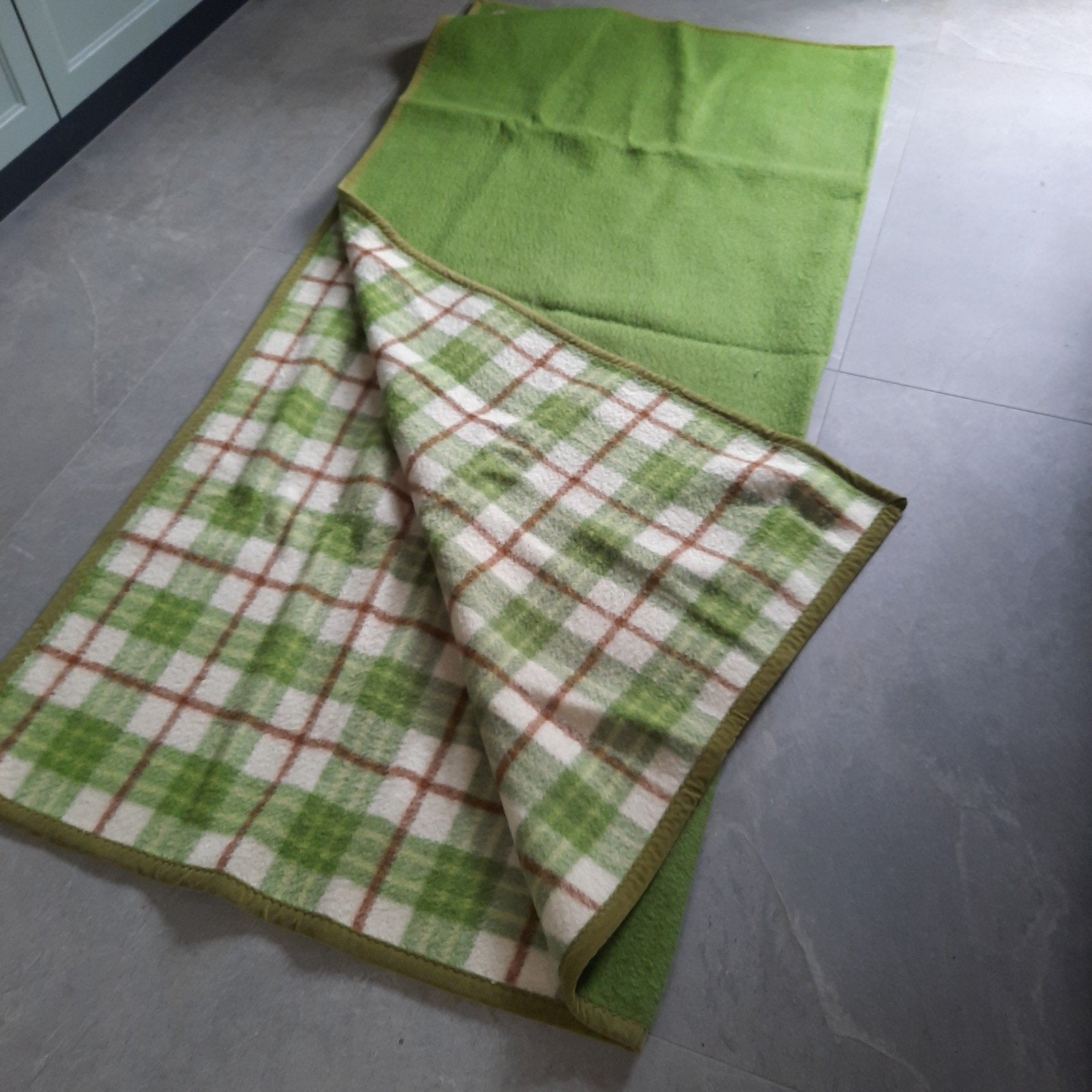 Vintage Aabe wollen deken 220x240 cm - Groen geruit, Ophalen, Gebruikt, Deken of Dekbed, Overige merken