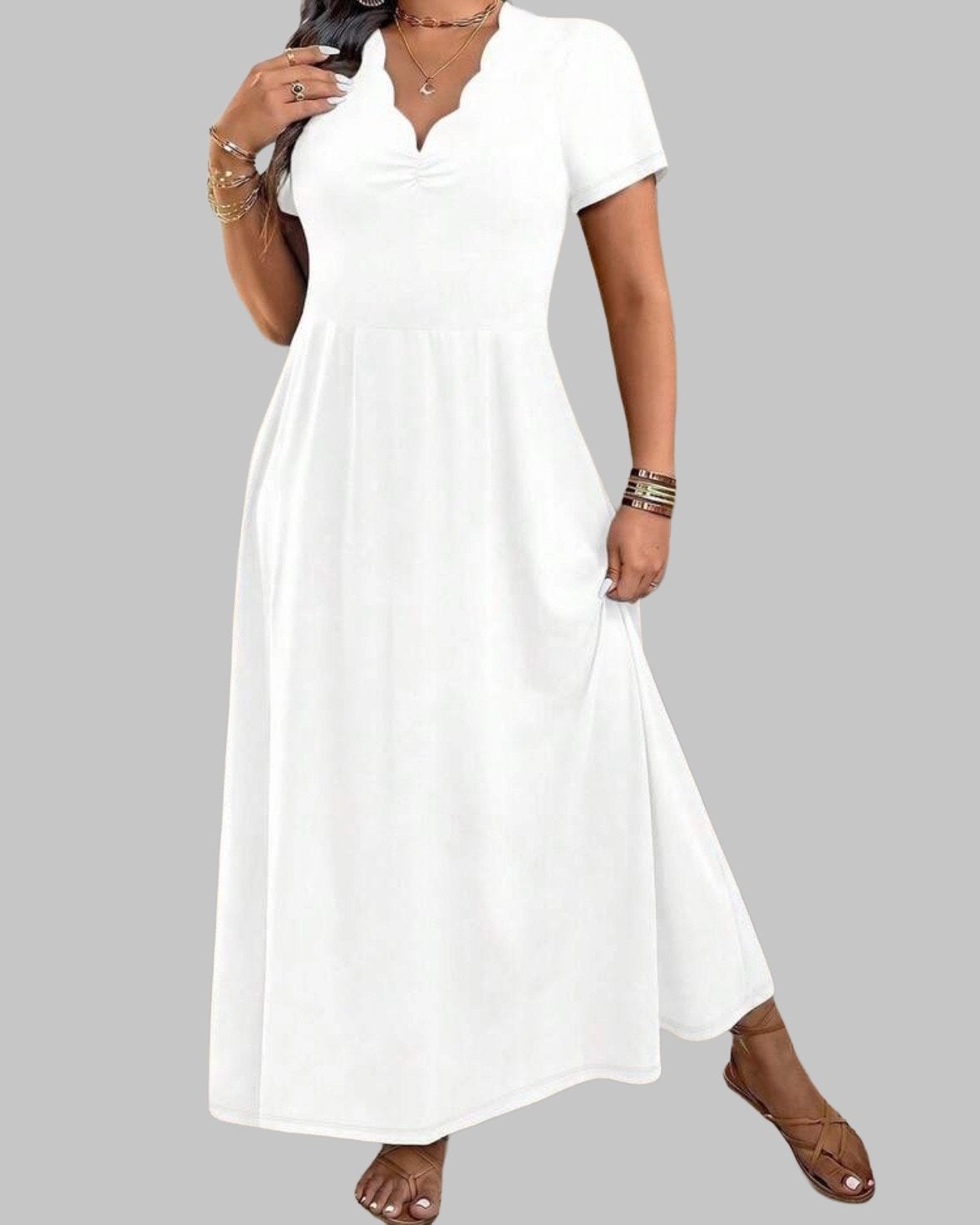 Maxi Jurk  met V-hals Wit (44-52), Kleding | Dames, Verzenden, Nieuw, Wit, Jurk