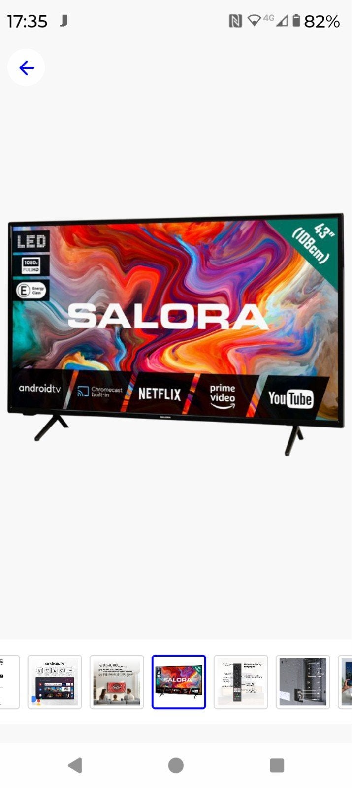 salora 43 inch Android tv, LED, 50 Hz, Nieuw, 100 cm of meer