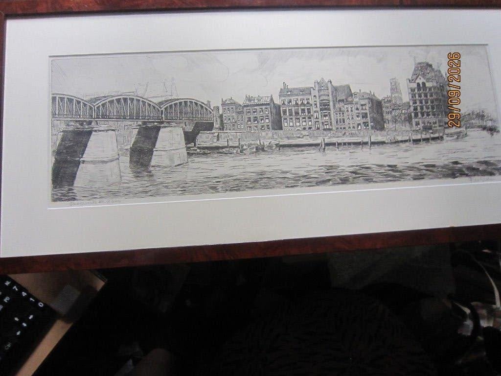 F. de Groen,Pr a.n Ets Bolwerk, Bruggen en Broersvest R.dam, Ophalen, Stadsgezicht, Ets, 1900 - 1949