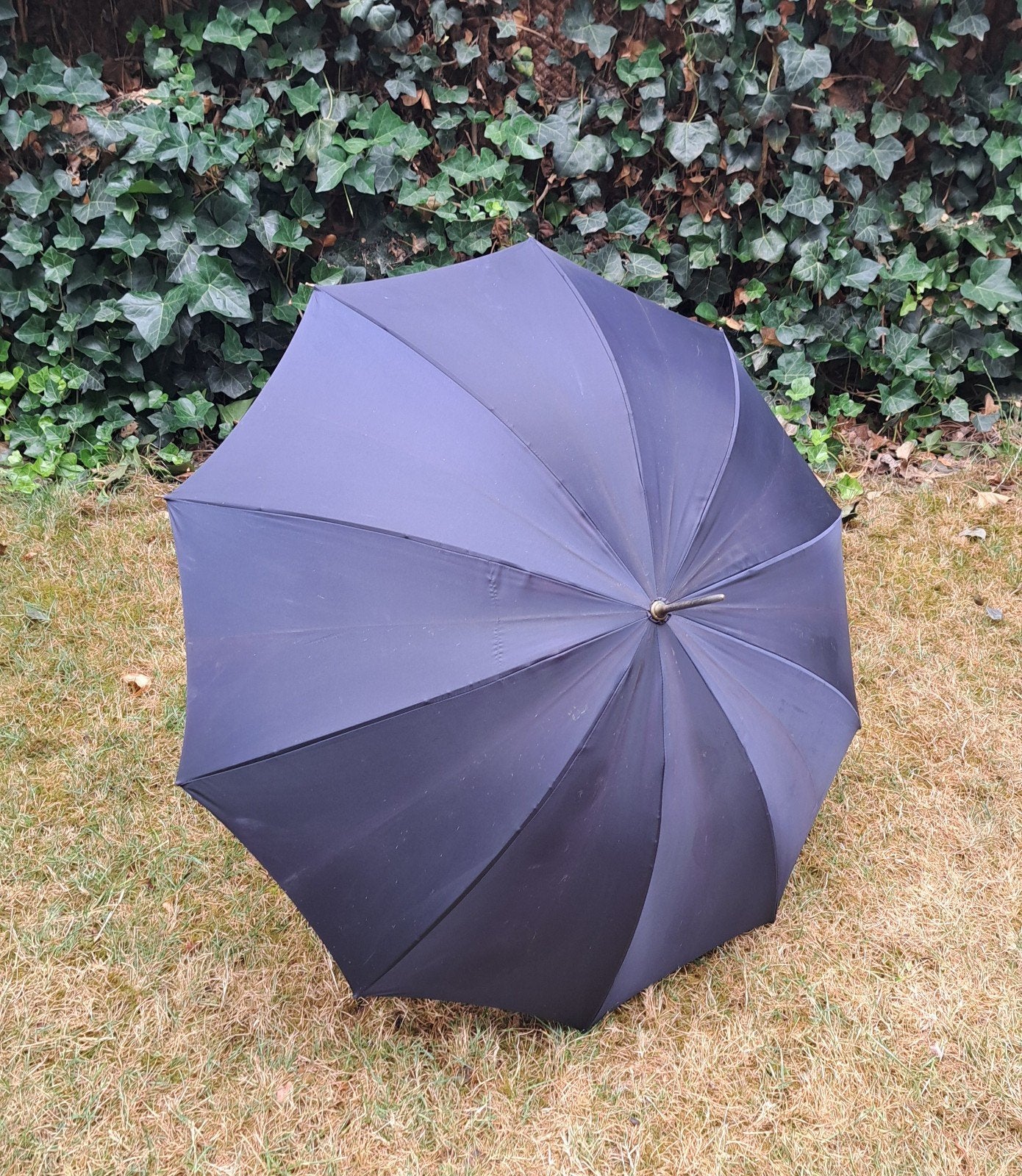 Antieke paraplu Parijs bamboe handvat donkerblauw heel, Ophalen, Blauw