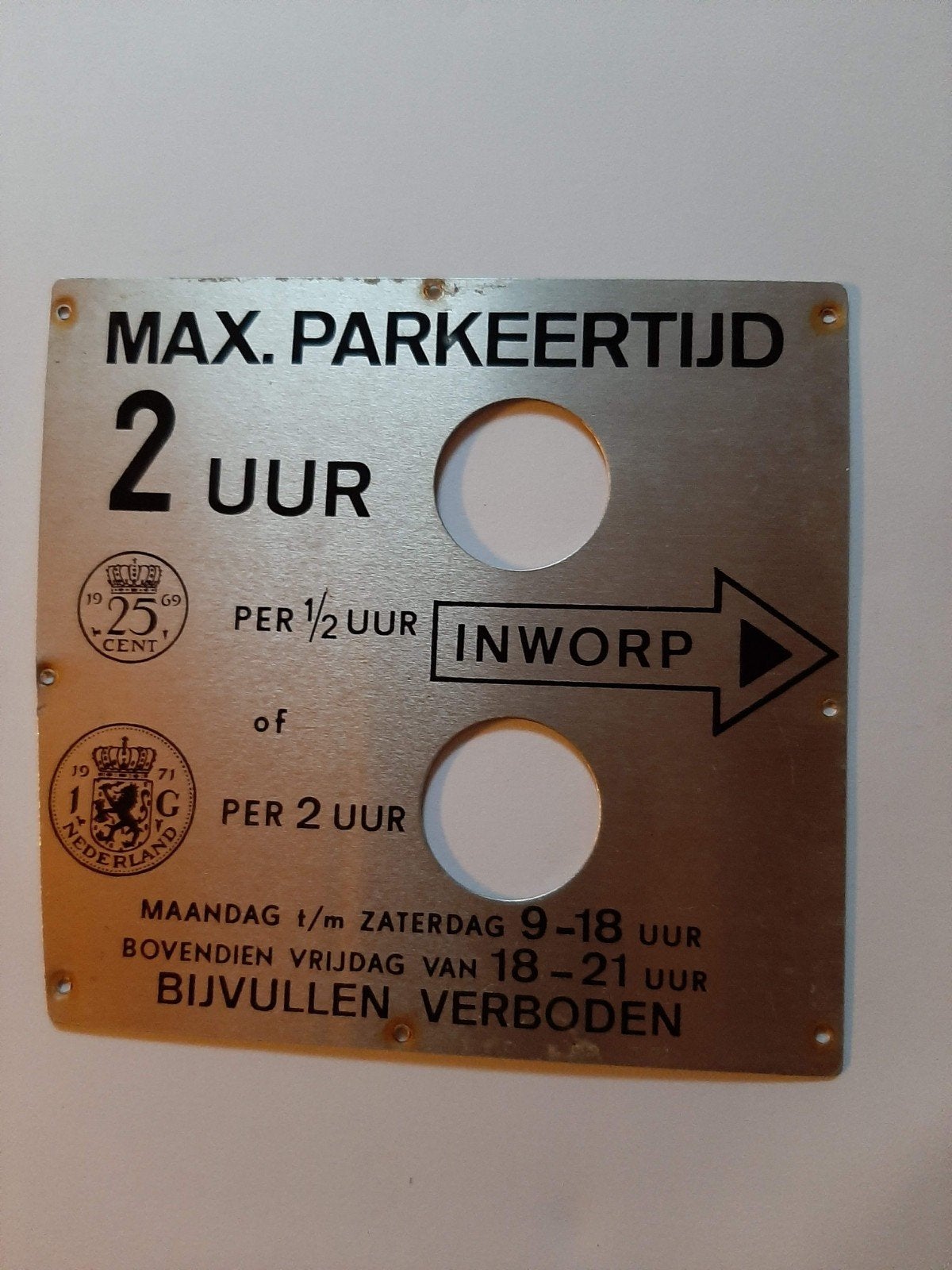 Parkeermeter Instructieplaat - Max. Parkeertijd 2 Uur, Ophalen of Verzenden