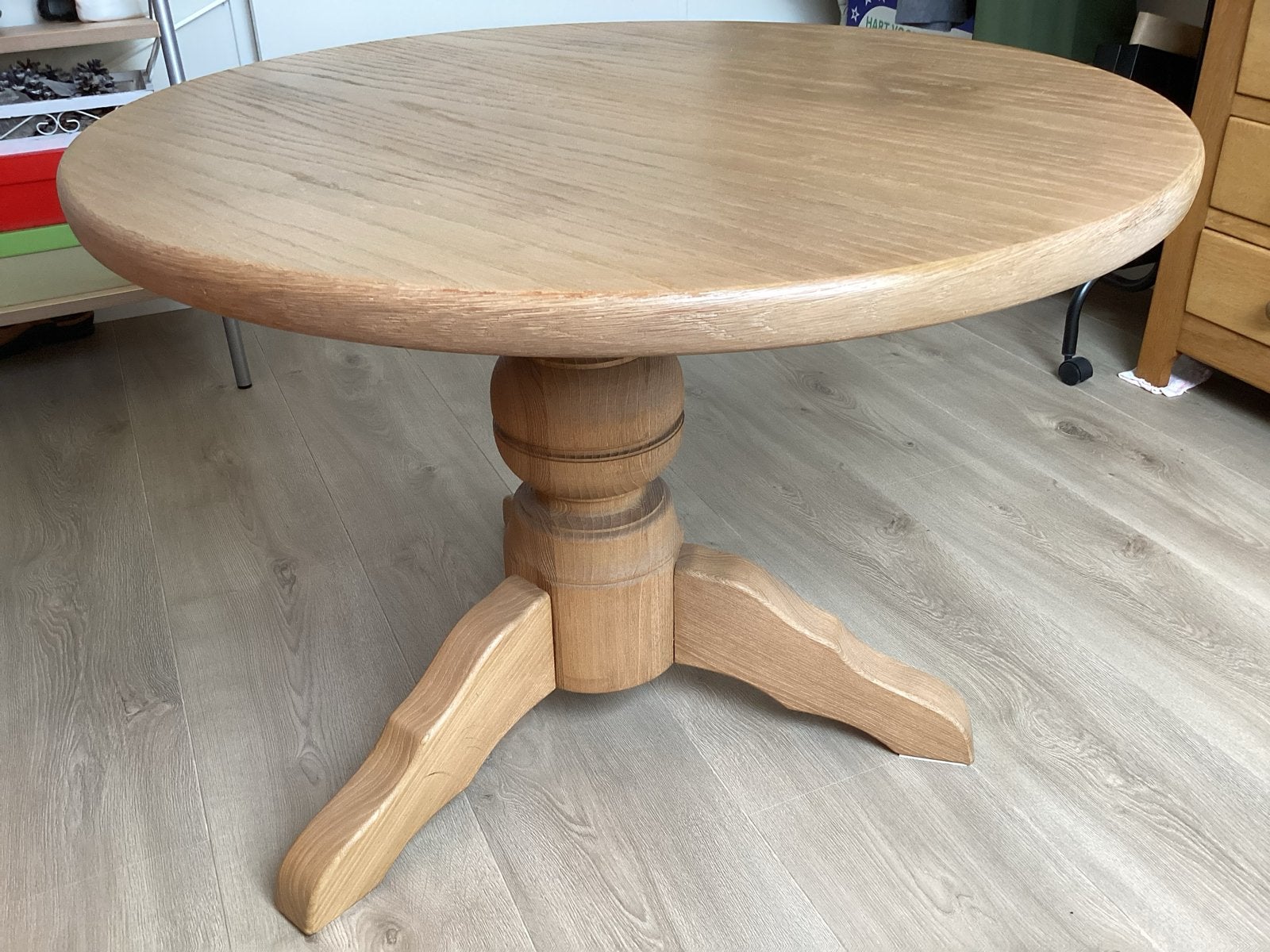 Ronde massief eiken salontafel, Ophalen, 50 – 75, Gebruikt, 50 tot 100 cm