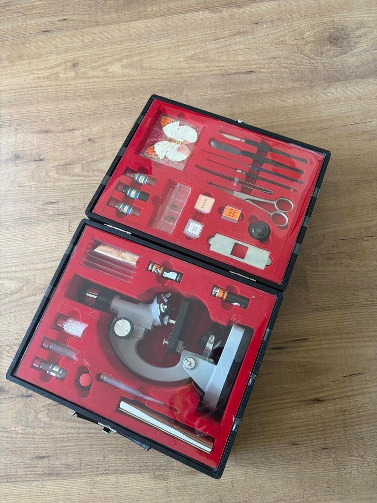 Antieke Microscoopset, Audio, Tv en Foto, Optische apparatuur | Microscopen, Ophalen of Verzenden, Gebruikt, Minder dan 400x